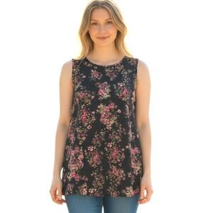 Apt 9 Floral Mesh Women size Medium Romantic Stretchy Comfy Tunic Sleeveless Top